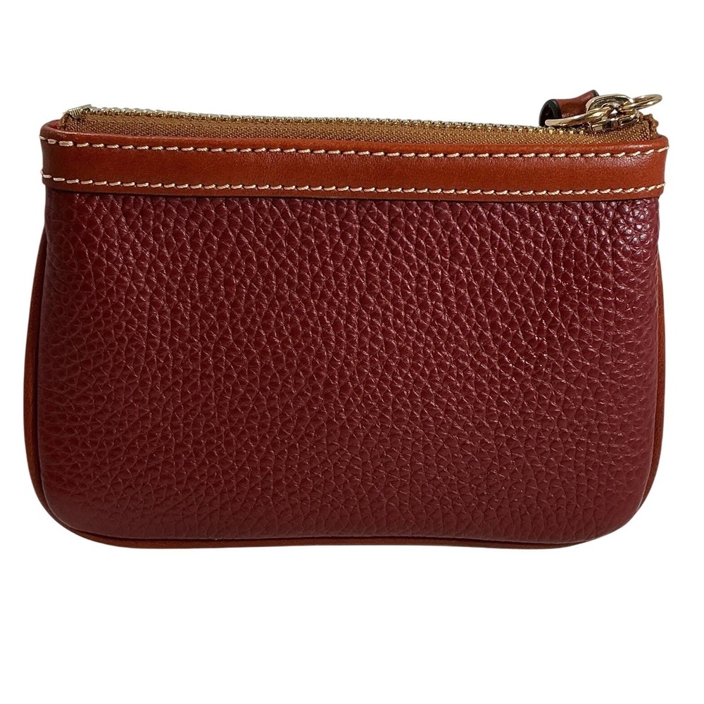 Dooney & Bourke Pebble Grain Leather Coin Case Wallet Cabernet Burgundy Tan Trim - Picture 2 of 10